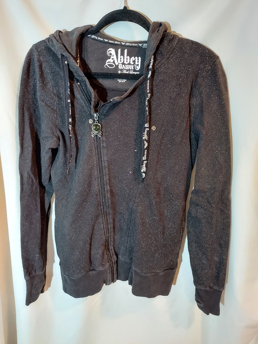 Rare Vtg Y2K Abbey Dawn by Avril Lavigne Glitter Asymmetric Moto Zip Hoodie